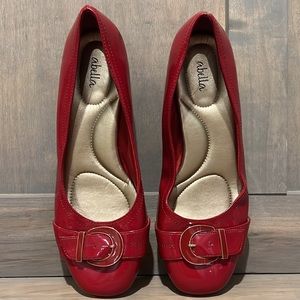 Abella red patented leather flats, size 10